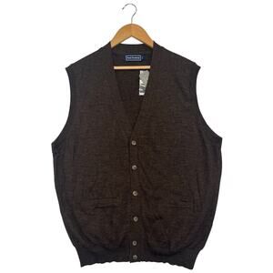 Paul Fredrick Sweater Vest Mens Extra Large Brown Merino Wool Button Up Office